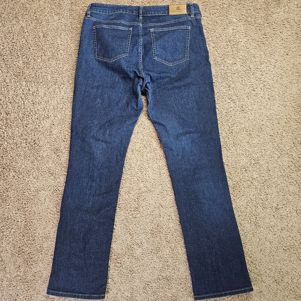 Lauren Ralph Lauren Jeans Womens 14 Blue Dark Wash Straight Leg Stretch Denim - Picture 2 of 13